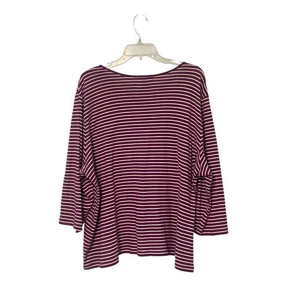 Chaps Classic Woman’s 3/4 Sleeve Striped Purple Shirt Plus Size 3X 100% Cotton - Picture 2 of 10